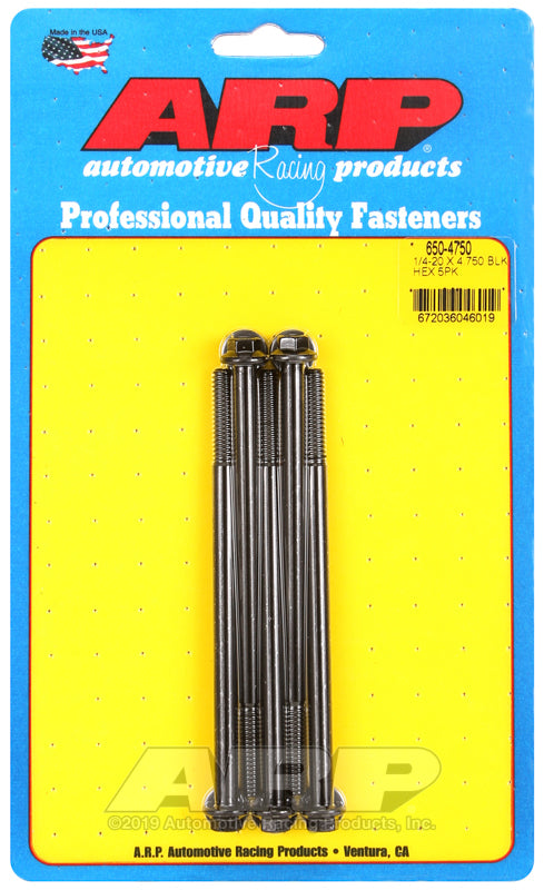 ARP 1/4-20 X 4.750 hex black oxide bolts