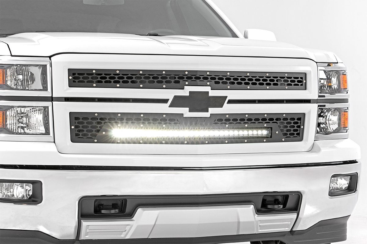 Rough Country Mesh Grille 30" Black Series LED Light Bar Kit For 14-15 Silverado